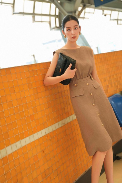 Sixdo Olive Tendy Flared Dress